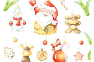 New year traditional symbols collection watercolor christmas toysx9