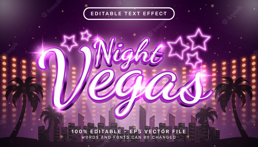 Night vegas 3d text effect and editable text effect