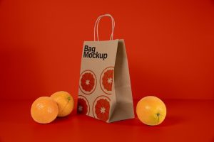 Oranges with paper bag mock-up