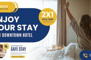 Organic flat hotel banner with photo