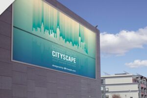 Outdoor billboard of cityscape