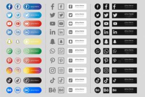 Pack of banners with social media icons black and white
