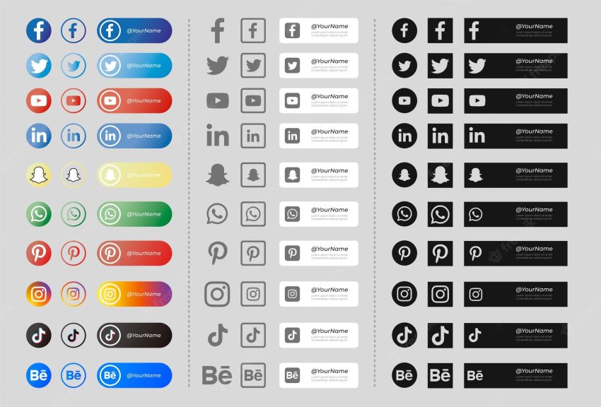 Pack of banners with social media icons black and white