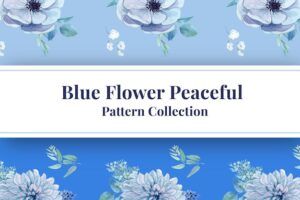 Pattern seamless with blue flower peaceful concept, watercolor style