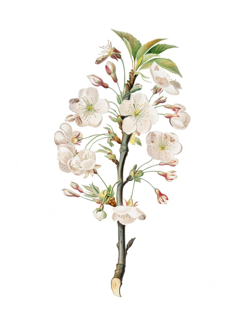 Pear tree flowers from pomona italiana illustration