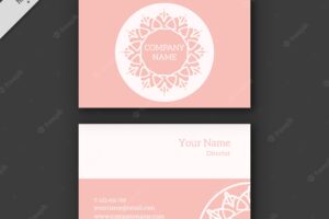 Pink business card with abstract floral decoration