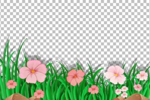 Pink flower field template on transparent background