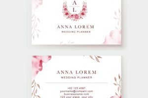 Pink flower watercolor business card template