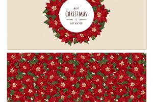 Poinsettia template for christmas letter. label and seamless pattern. flat stile. vector illustratio