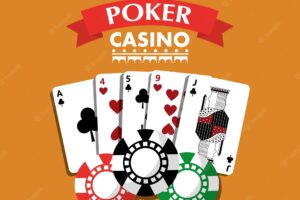 Poker casino playing cards combination chips banner