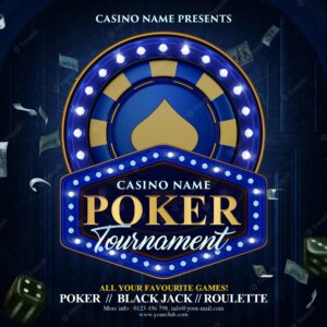 Poker tournament with 3d render element flyer template