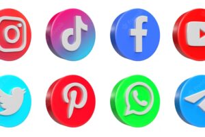 Popular social media icons logo collection 3d render