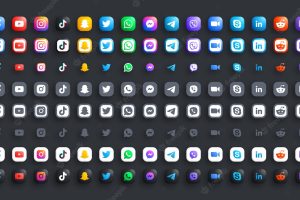 Popular social media network 3d color and black white modern icons set.
