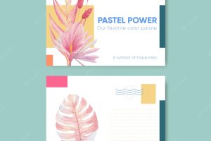 Postcard template with pastel tropical flower conceptwatercolor style