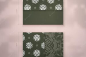 A presentable dark green business card with a vintage white pattern for your brand.