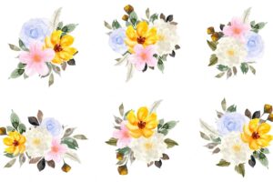 Pretty colorful watercolor floral bouquet collection