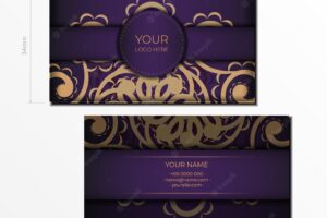 Purple business cards with decorative ornaments business cards oriental pattern illustration