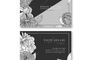 Realistic black and white floral business card