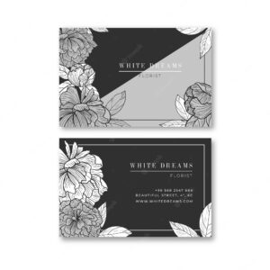 Realistic black and white floral business card