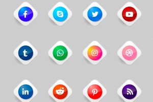 Realistic buttons with social media logo collection