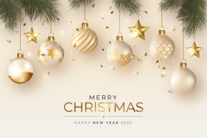 Realistic christmas background with elegant christmas balls and ornaments