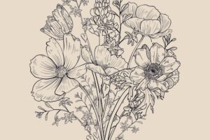Realistic hand drawn vintage floral bouquet