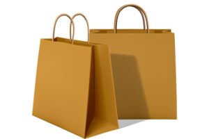 Realistic vector icon set brown carton paper bag with handles isolated on white background