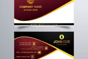 Red business card with golden lines