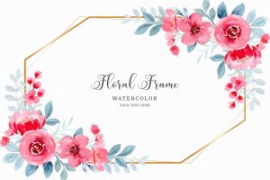 Red floral frame background with watercolor