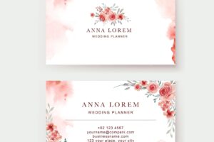 Red flower watercolor business card template