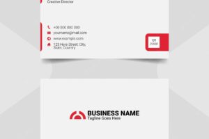 Red and white corporate business card design clean and simple modern visiting card template