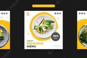 Restaurant delicious menu social media promotion and banner post design template set