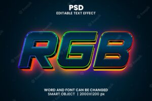Rgb 3d editable text effect premium psd with background