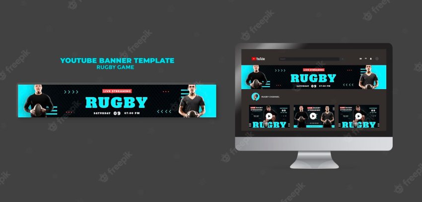 Rugby game youtube banner design template