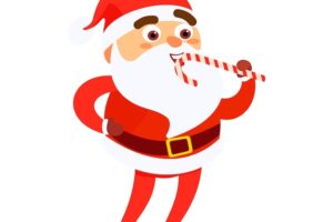 Santa claus eating a lollipop on isolated background merry christmas concept vector illustration