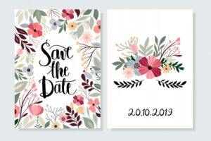 Save the date invitation with floral and hand lettering