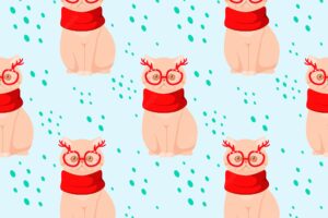 Seamless paterrn with funny cats. christmas and new year. cartoon design.
