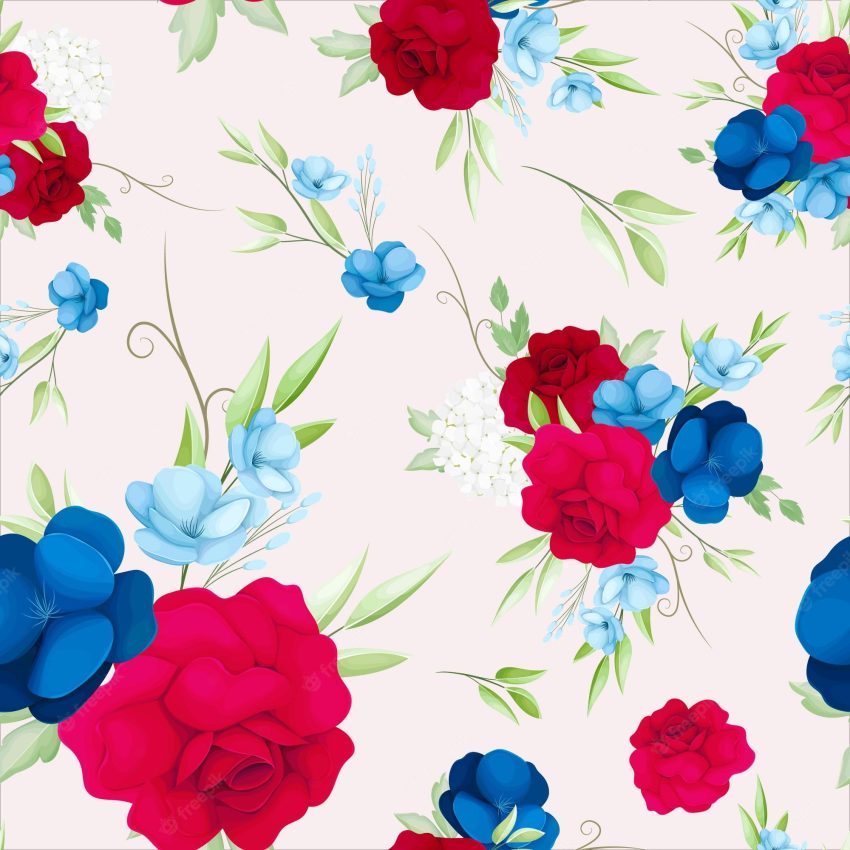 Seamless pattern beautiful maroon and navy floral