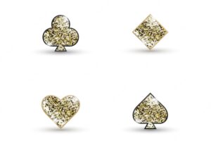 Set of 3d icons suits of playing cards with golden glitter isolated on white background vector symbols for casino apps and websites or game design