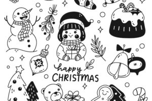 Set of cute christmas doodles isolated on white background