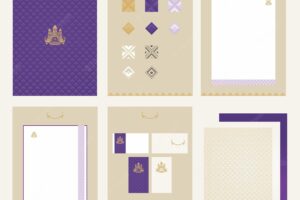 Set of design elements for corporate business identity in royal vintage style for building real estate clothing company with logo business card and blanks