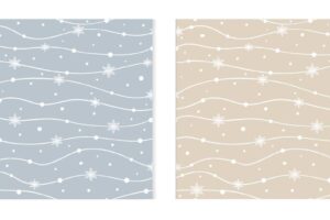 Set of elegant hand drawn stripes seamless pattern with wavy snowflake and dots.