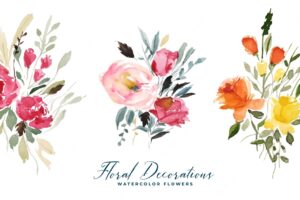 Set of isolated watercolor flower decoration