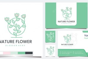 Set logo nature flower with line art concept logo