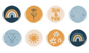 Set of logo templates, icons and badges for social media highlight with flowers, branches, rainbows
