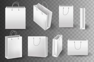 Set of paper shopping bags packaging for shopping goods and products transportation shoppings from shop or grocery. orporate identity blank packaging, shopping bag paper mockup.