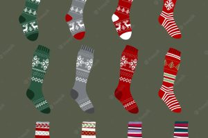 Set of red and white christmas socks vector illustration isolated