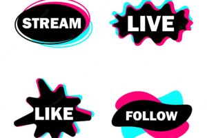 Set of stickers for a popular social network. black - blue - pink sticker on white background.