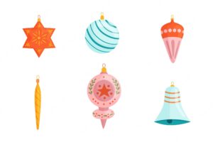Set of vector cute christmas ornaments christmas flat elements for new year vector decoration