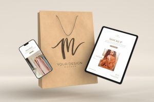 Shopping concept with devices and paper bag
